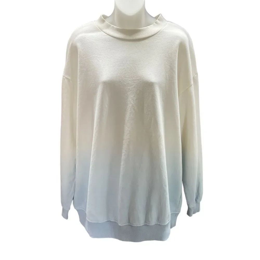BP Sweatshirt Dip Dye Crew Neck Blue White Ribbed Cuffs Hem Long Sleeve Women XL